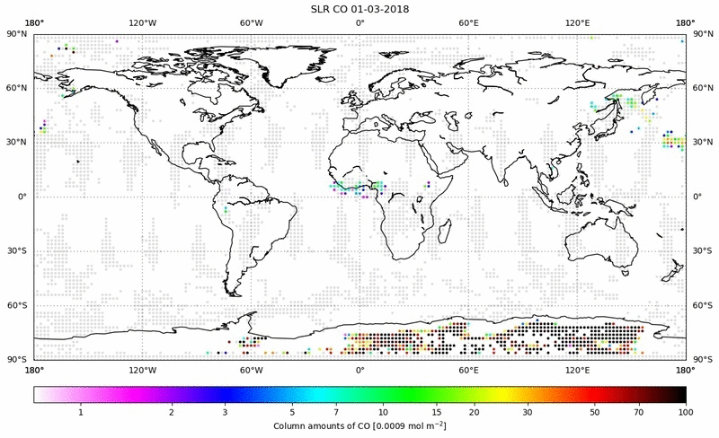 Global map of CO in March 2018
