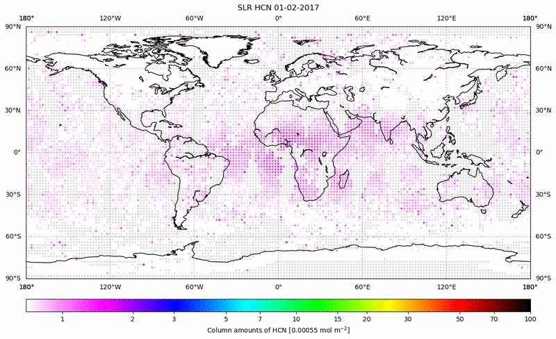 Global map of HCN in February 2017