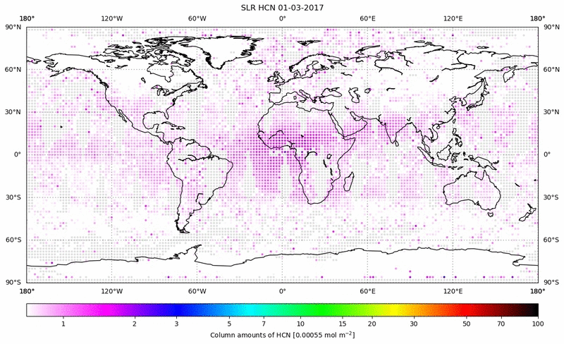 Global map of HCN in March 2017