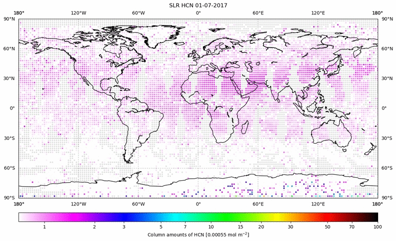Global map of HCN in July 2017