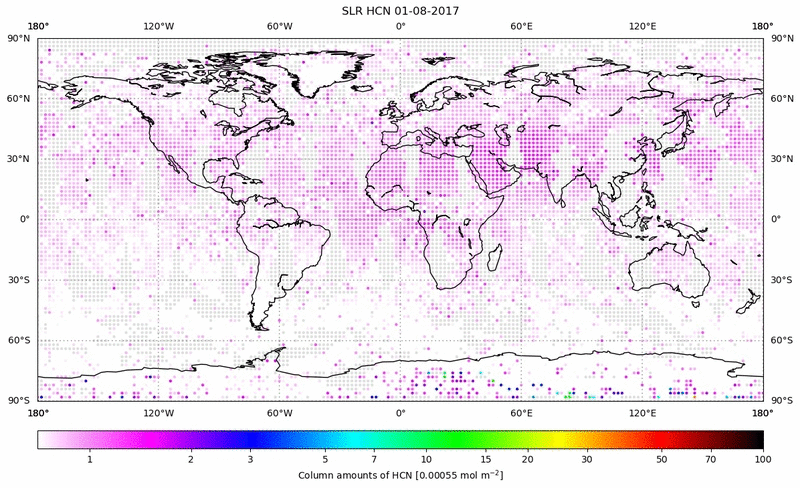 Global map of HCN in August 2017
