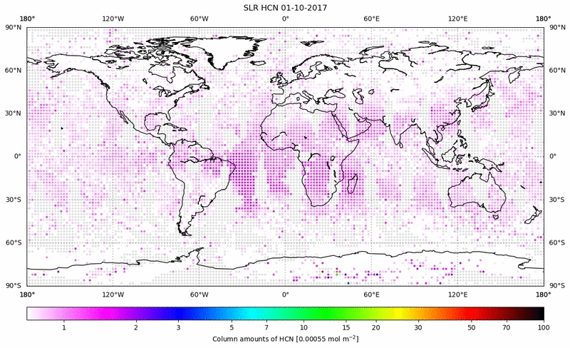 Global map of HCN in October 2017