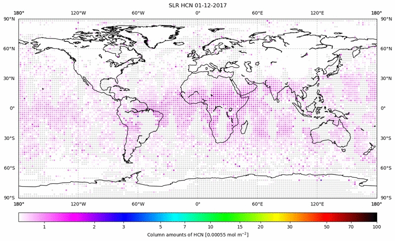 Global map of HCN in December 2017