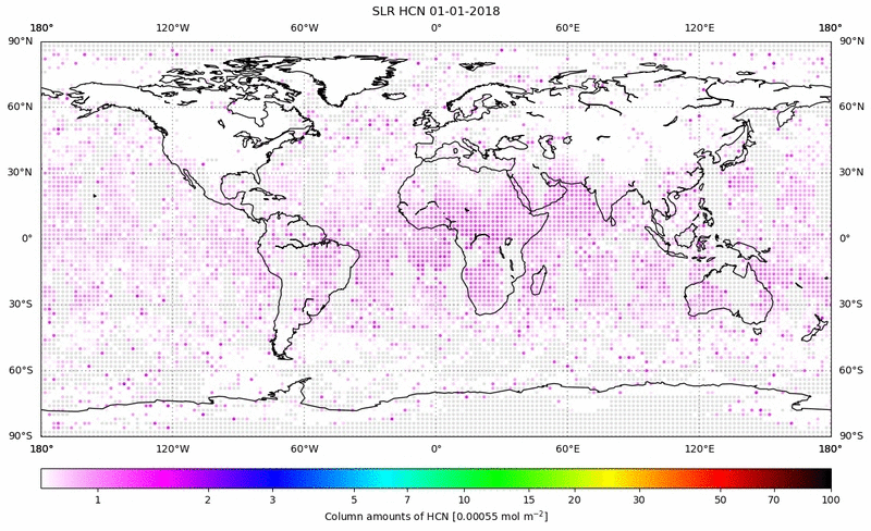 Global map of HCN in January 2018
