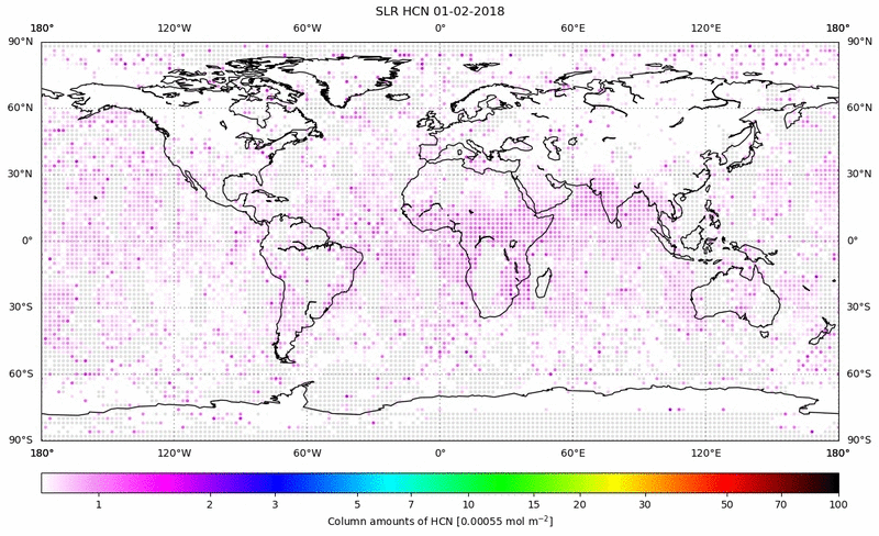 Global map of HCN in February 2018