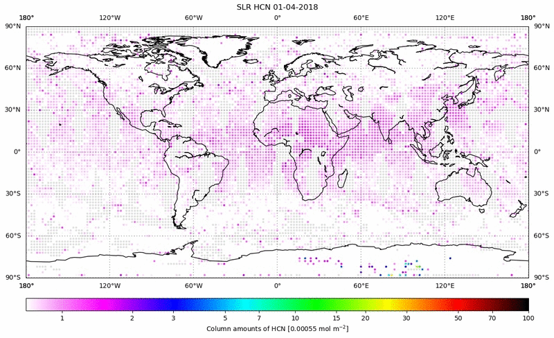 Global map of HCN in April 2018