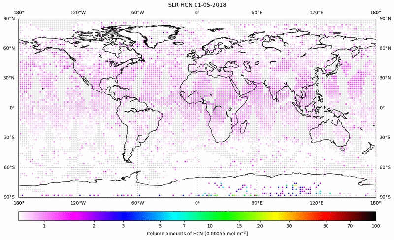 Global map of HCN in May 2018