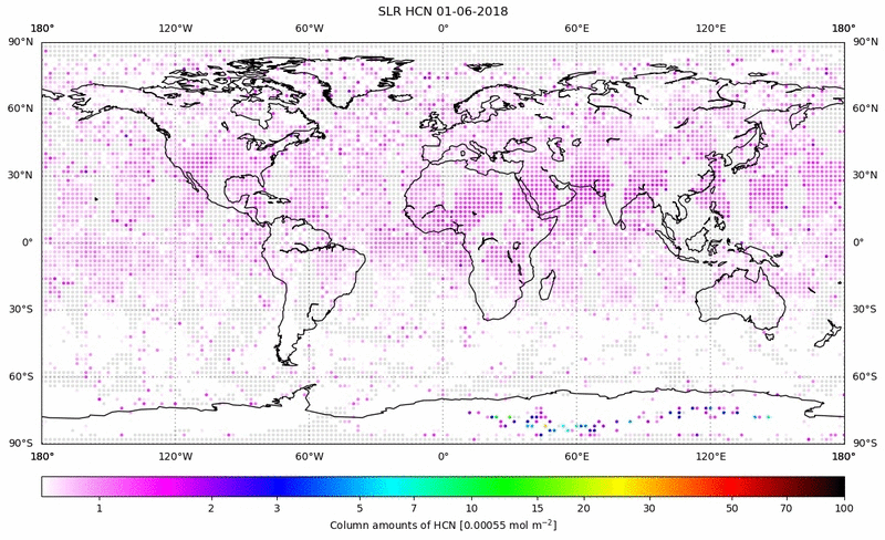 Global map of HCN in June 2018