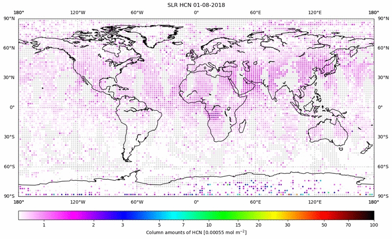 Global map of HCN in August 2018