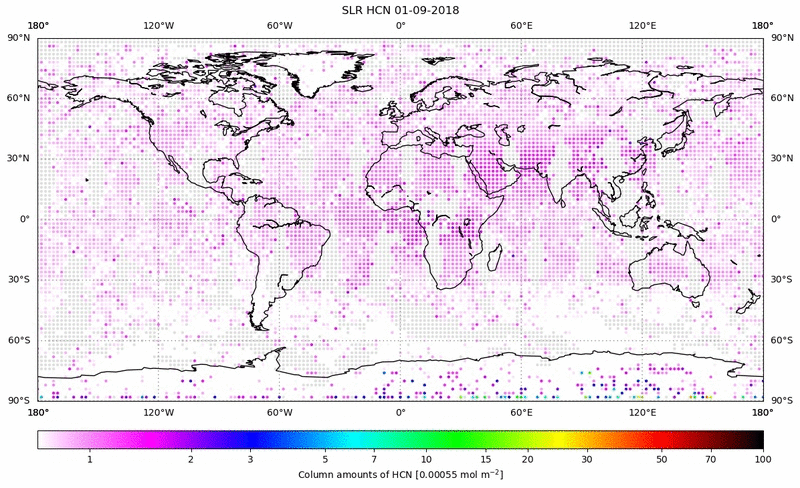 Global map of HCN in September 2018