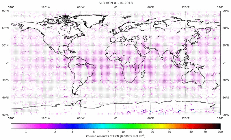 Global map of HCN in October 2018
