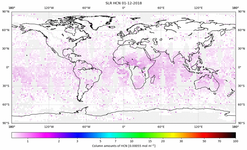 Global map of HCN in December 2018