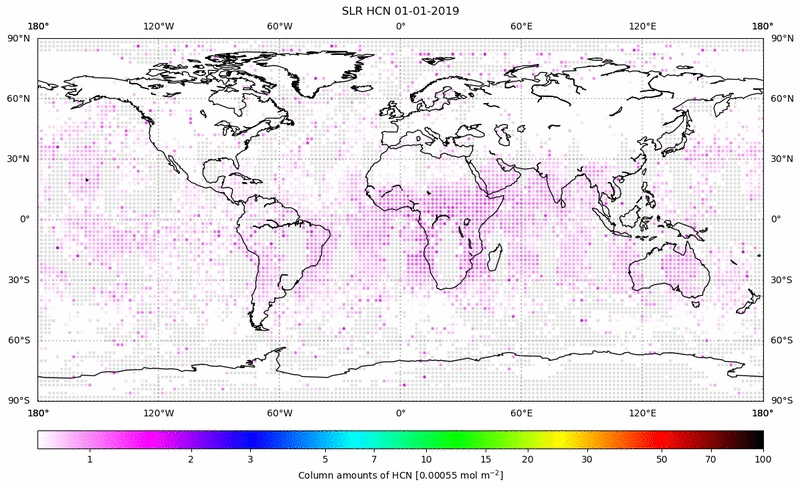 Global map of HCN in January 2019