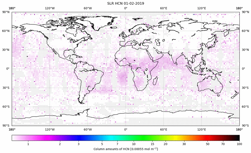 Global map of HCN in February 2019