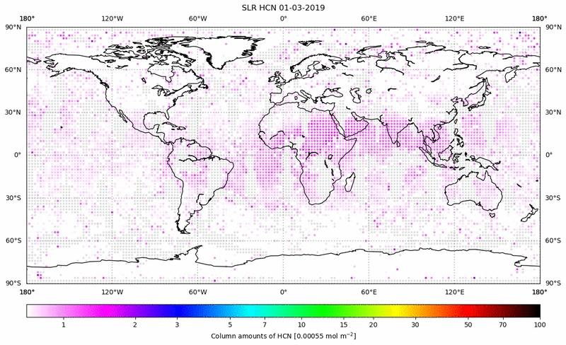 Global map of HCN in March 2019