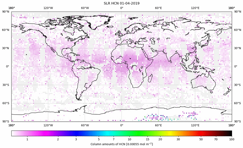 Global map of HCN in April 2019