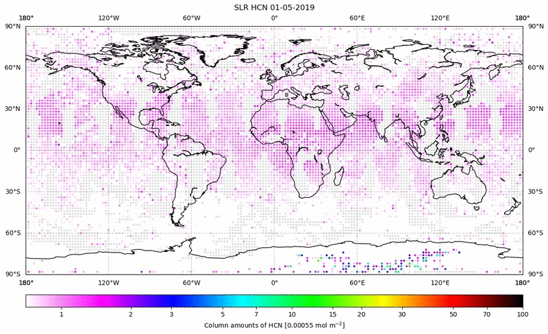 Global map of HCN in May 2019