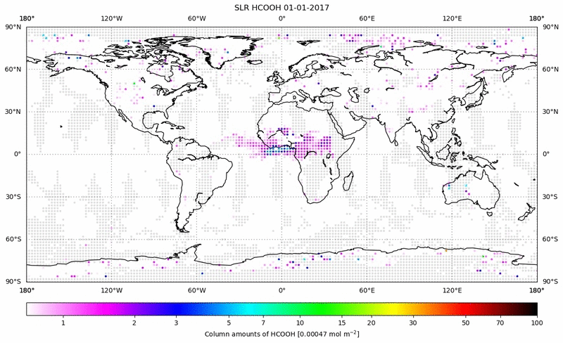 Global map of HCOOH in January 2017