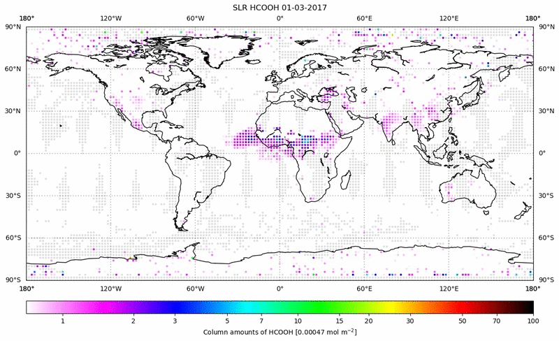 Global map of HCOOH in March 2017