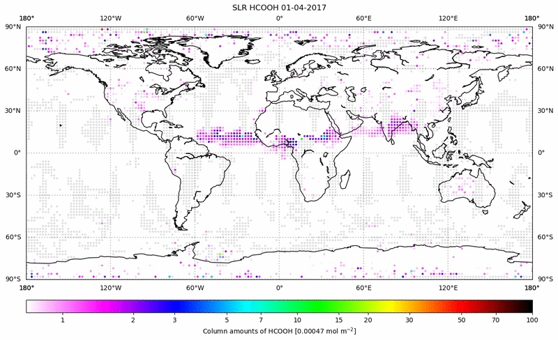 Global map of HCOOH in April 2017