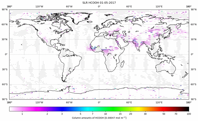Global map of HCOOH in May 2017