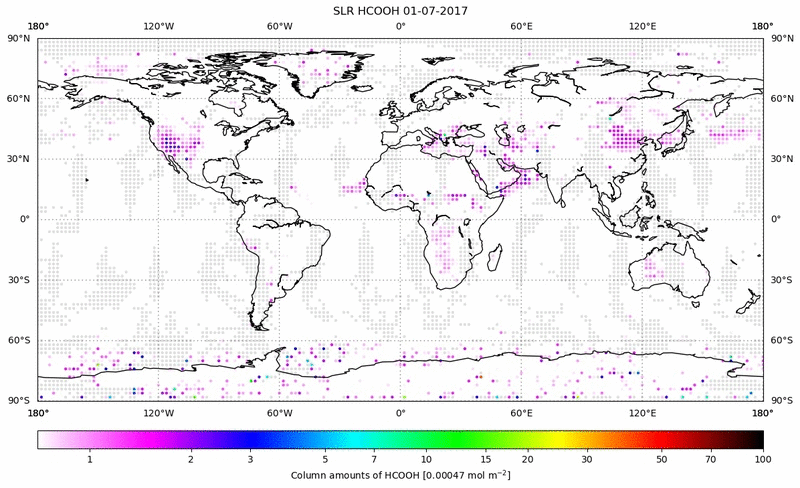 Global map of HCOOH in July 2017