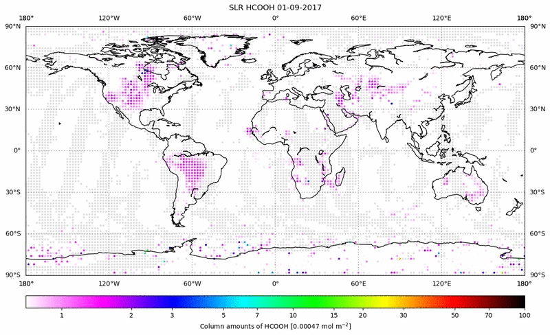 Global map of HCOOH in September 2017