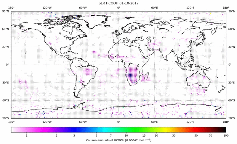 Global map of HCOOH in October 2017