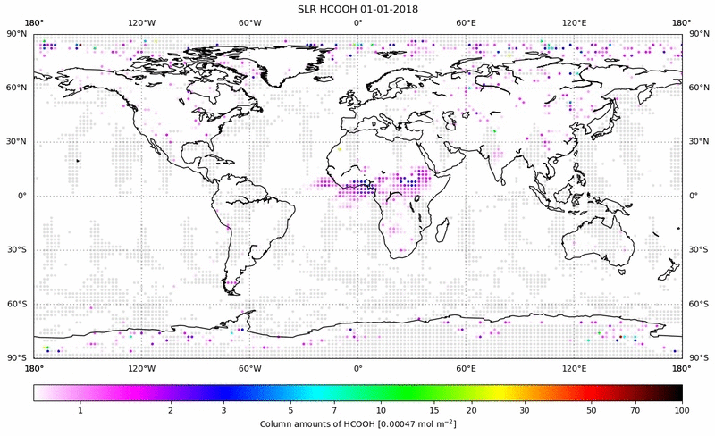 Global map of HCOOH in January 2018