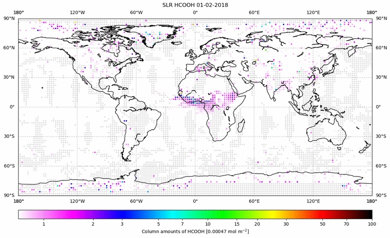 Global map of HCOOH in February 2018