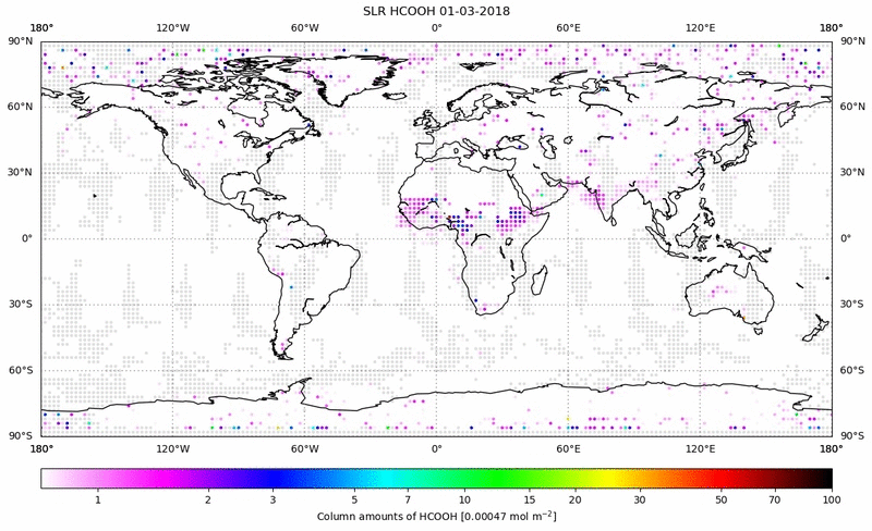 Global map of HCOOH in March 2018