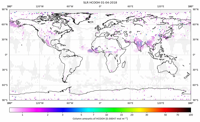 Global map of HCOOH in April 2018