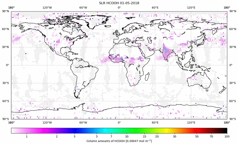 Global map of HCOOH in May 2018