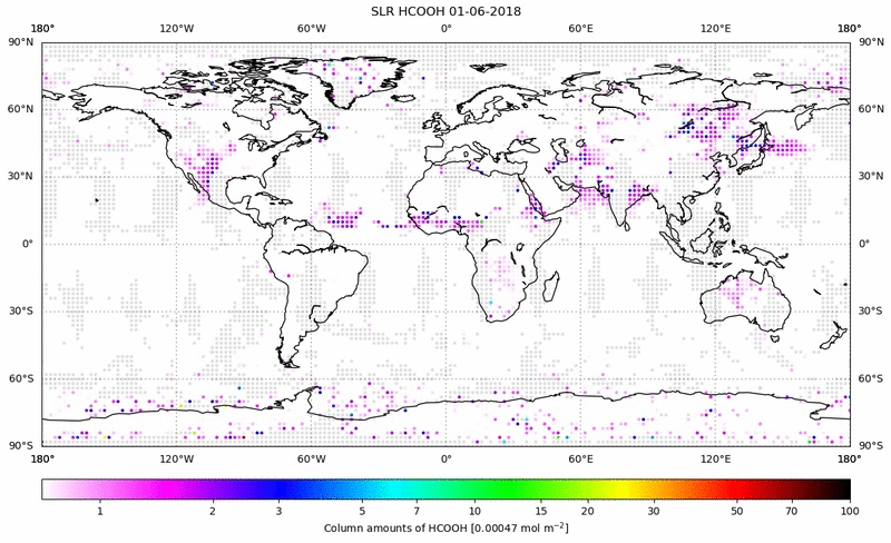 Global map of HCOOH in June 2018