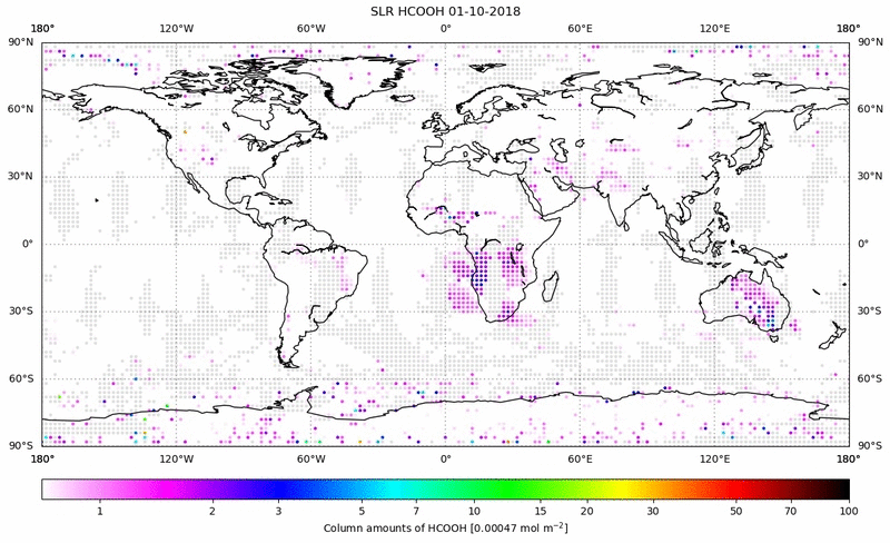 Global map of HCOOH in October 2018
