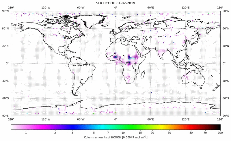 Global map of HCOOH in February 2019