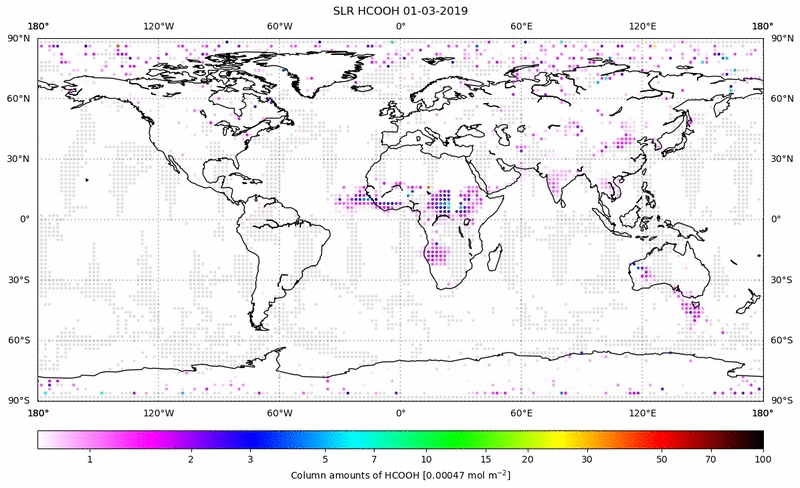 Global map of HCOOH in March 2019