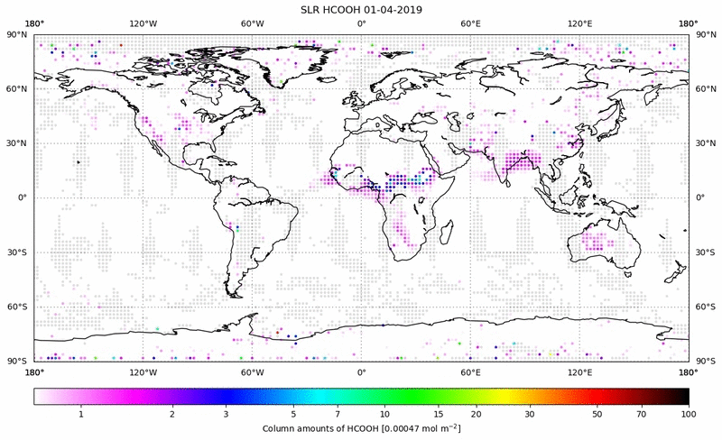 Global map of HCOOH in April 2019