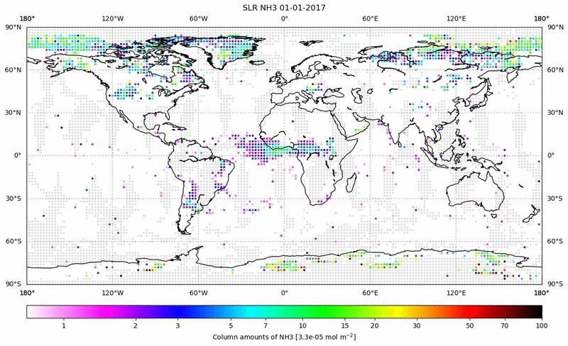 Global map of NH3 in January 2017