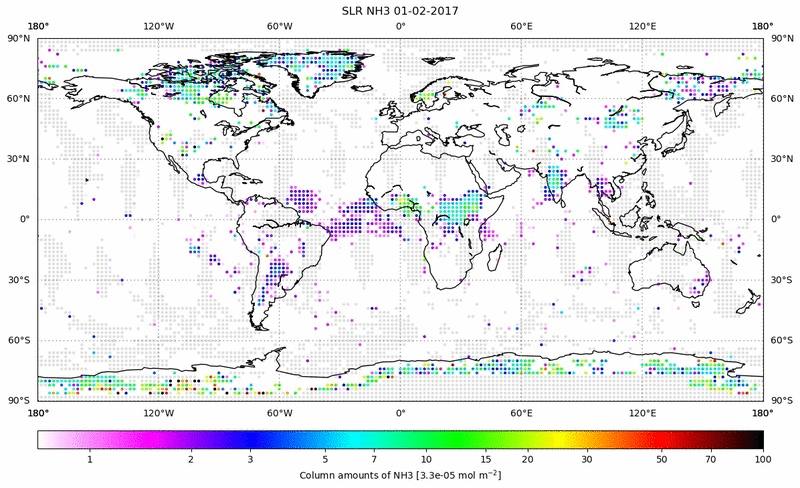 Global map of NH3 in February 2017