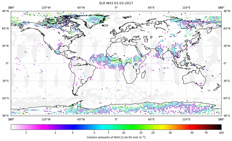 Global map of NH3 in March 2017