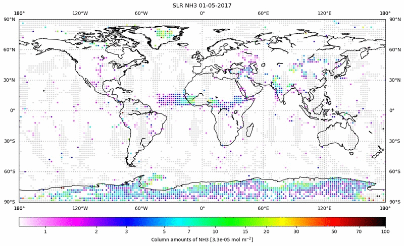 Global map of NH3 in May 2017
