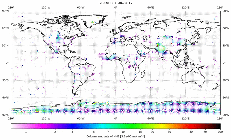 Global map of NH3 in June 2017