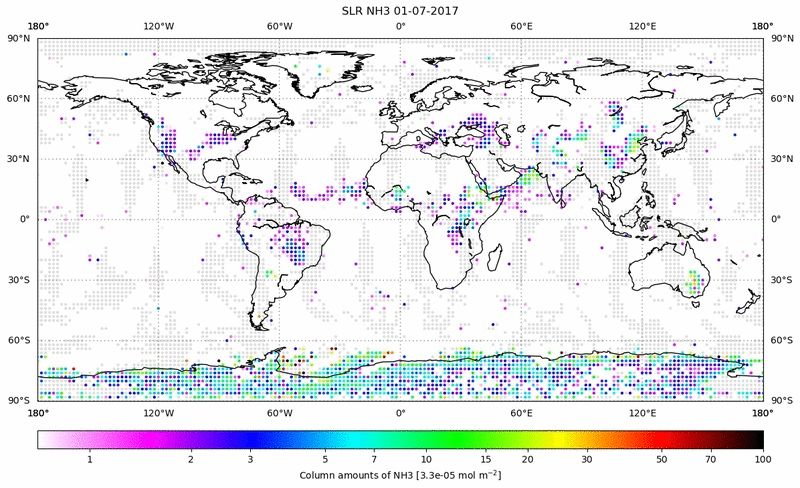 Global map of NH3 in July 2017