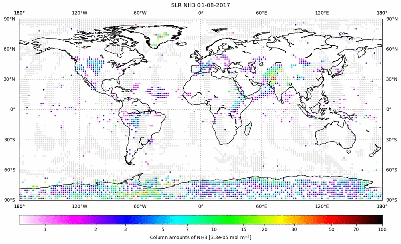 Global map of NH3 in August 2017