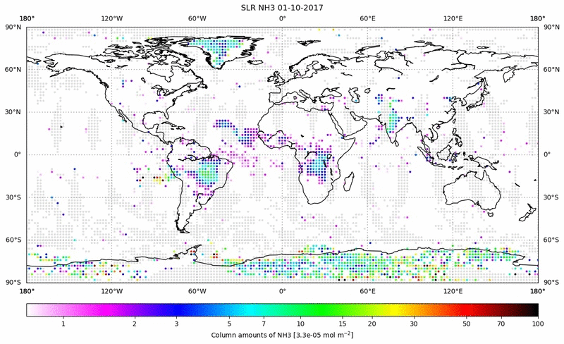 Global map of NH3 in October 2017