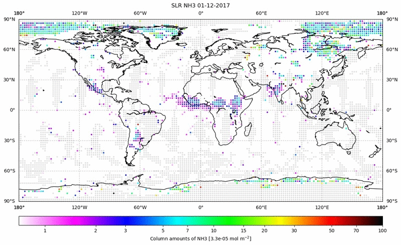 Global map of NH3 in December 2017