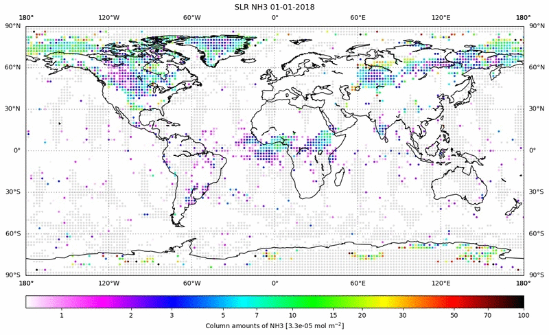 Global map of NH3 in January 2018