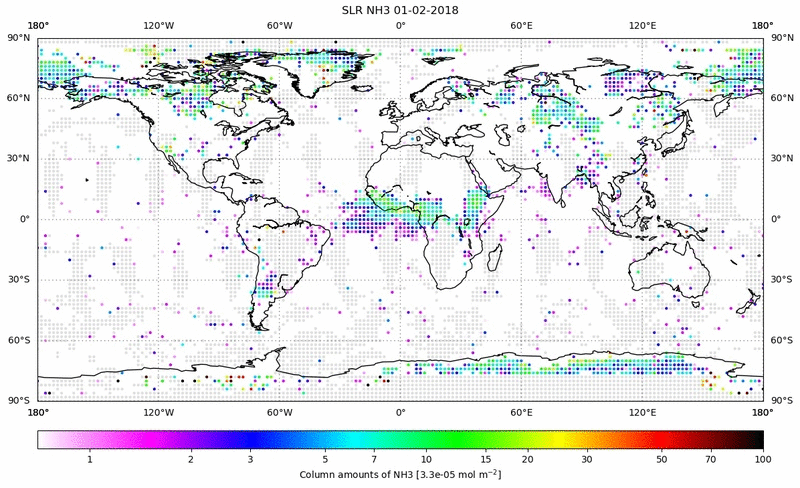 Global map of NH3 in February 2018