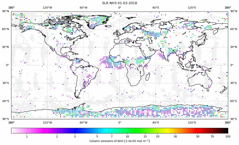 Global map of NH3 in March 2018